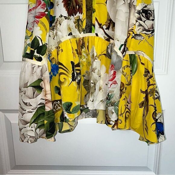 Roberto Cavalli Yellow Printed Silk Lace Detail Halter Floral Mix Print Top - Picture 5 of 15